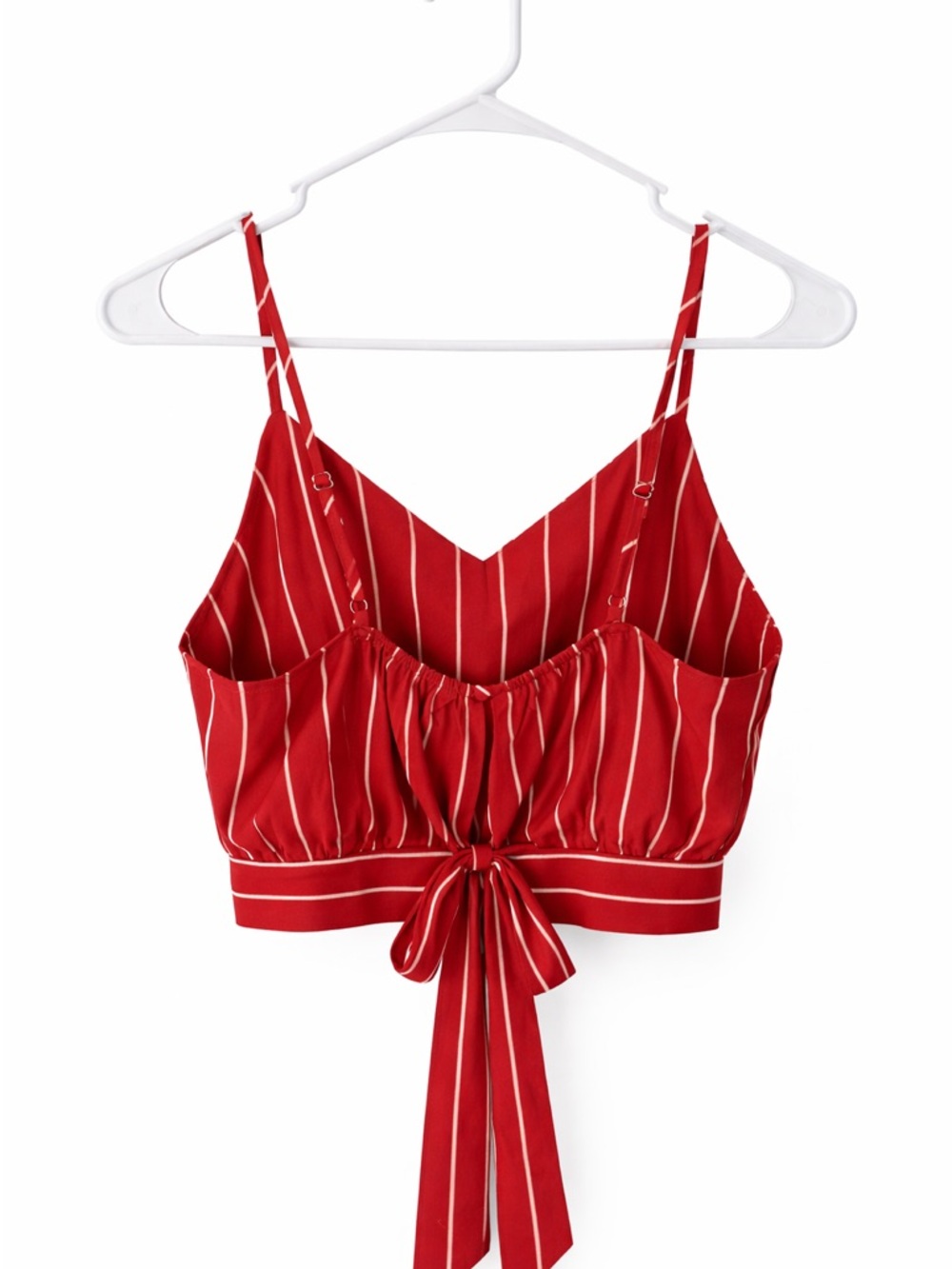Red & White Striped Tie Back Crop Top Adjustable Straps - Picture 5 of 5